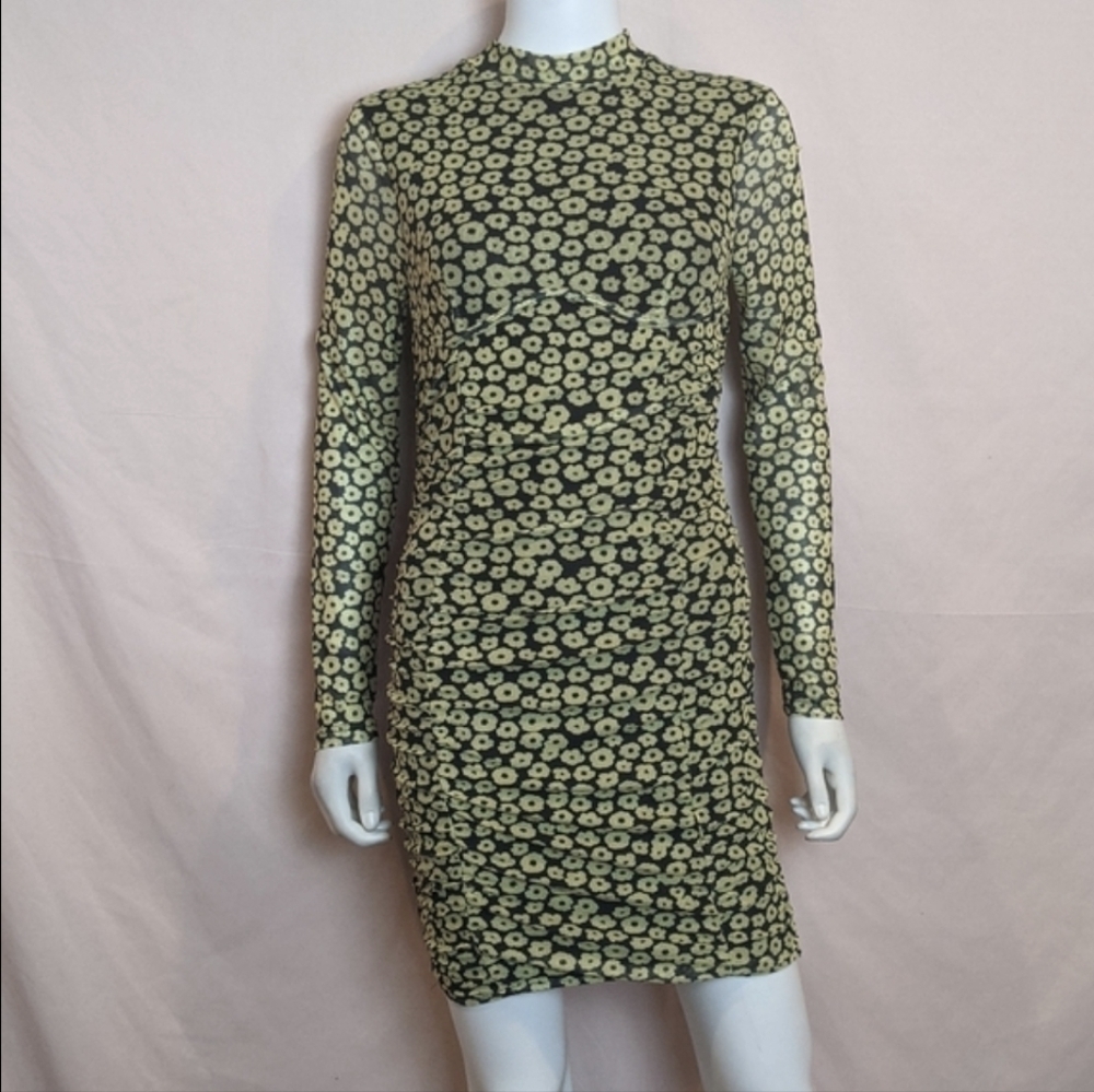 Glamorous Black and Yellow Mesh Long Sleeve High Neck Mini Dress size XS